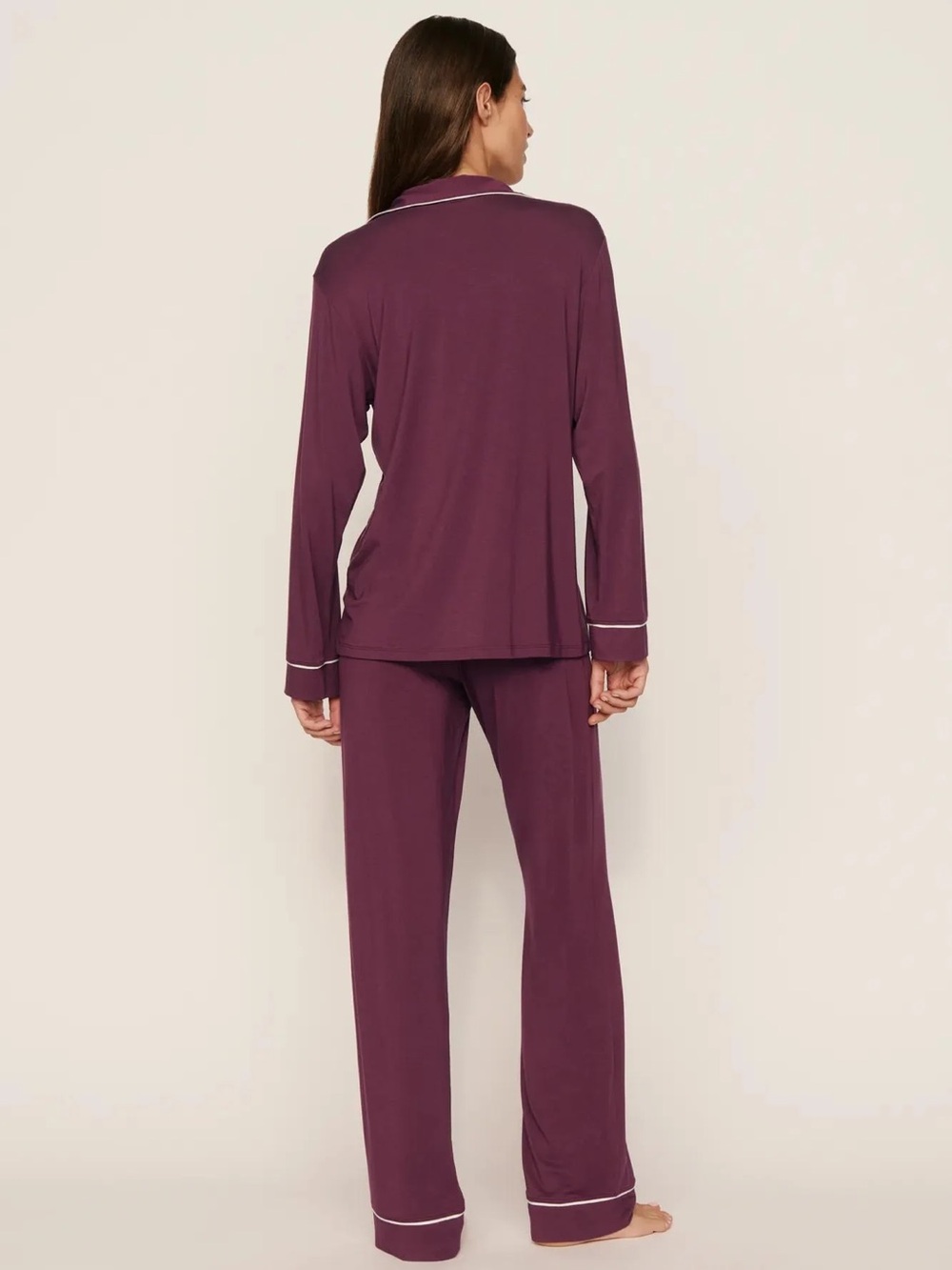Eberjey Gisele Long Pajama Set in Wildberry/Ivory Size Medium - Picture 3 of 7